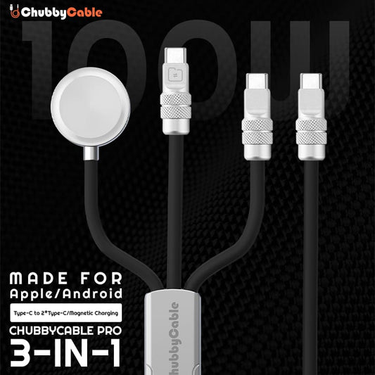 ChubbyCable Pro – 100W 3-in-1 Fast Charging Cable with Soft Silicone & Apple Watch Charger