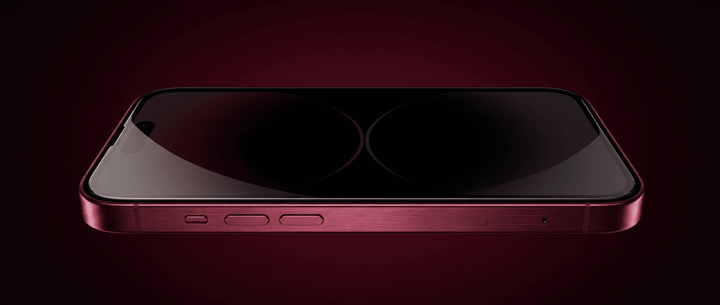 Anti-peeping tempered glass screen protector on a dark red smartphone against a dark background.