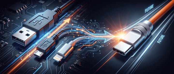 Evolution of USB connectors from USB-A and Micro USB to modern USB-C technology