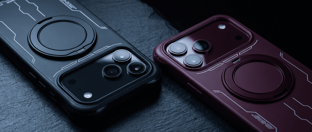 ChubbyArmor AirShield MagSafe ring stand case for iPhone 18 Pro Max in Black, Silver, and Dark Cherry colorways