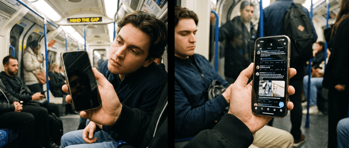 iPhone privacy screen protector showing anti-peeping protection in public.