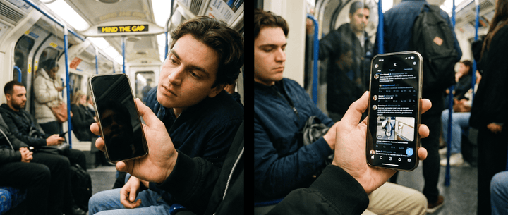 iPhone privacy screen protector showing anti-peeping protection in public.