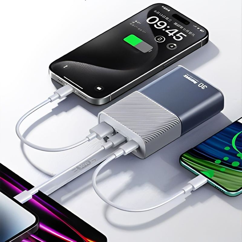 10000mAh 30W Fast Charging Portable Power Bank With Built-In Cable