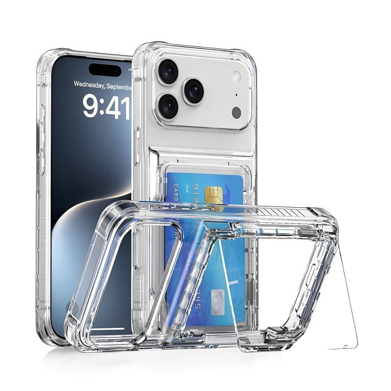 2-in-1 Transparent Phone Case with 180° Flip Kickstand & Card Holder