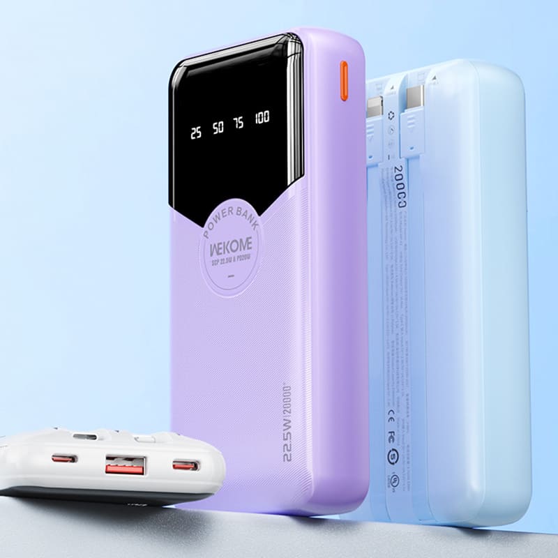 20000mAh 22.5W 4-In-1 Fast Charging Power Bank With Built-In Cable