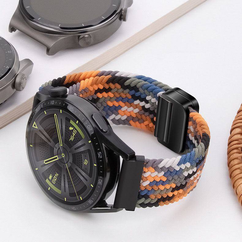 22mm & 20mm Striped Nylon Woven Magnetic Watch Strap For Samsung/Garmin/Fossil/Others