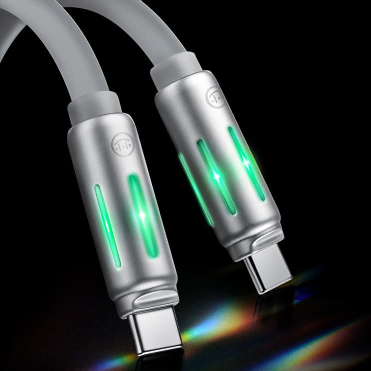 240W Silicone Charging Cable with Neon Lights: Multi-Compatible, Data Transfer
