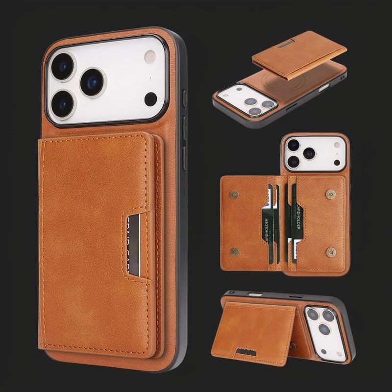 3-In-1 Magnetic Case with Foldable Card Holder & Stand for iPhone 17