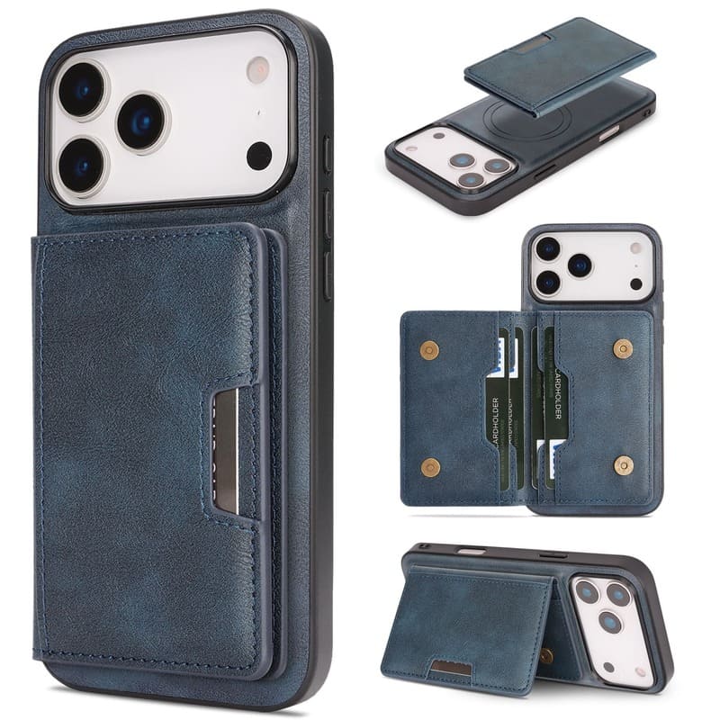 3-In-1 Magnetic Case with Foldable Card Holder & Stand for iPhone 17