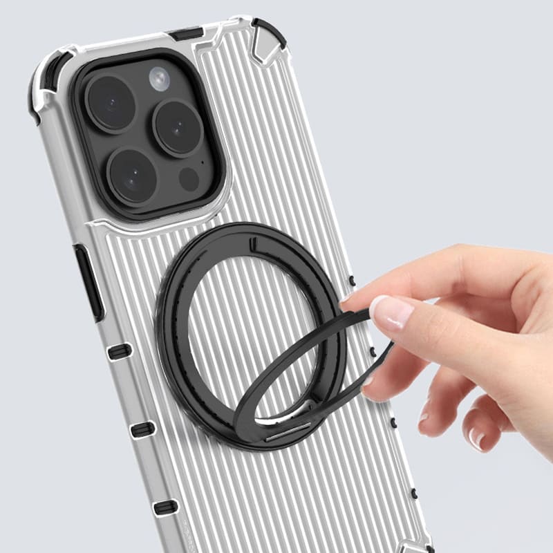 360° Rotating Magnetic Stand Case with Grooved Stripes for iPhone 16