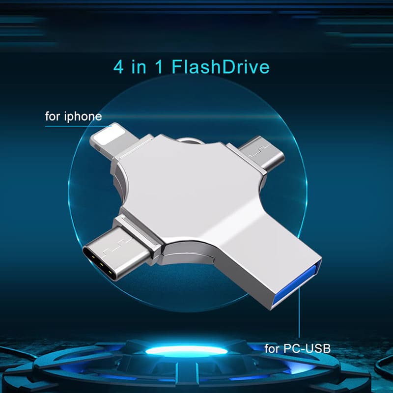 4-in-1 OTG Flash Drive – Portable External Storage for iPhone, Android, PC & More