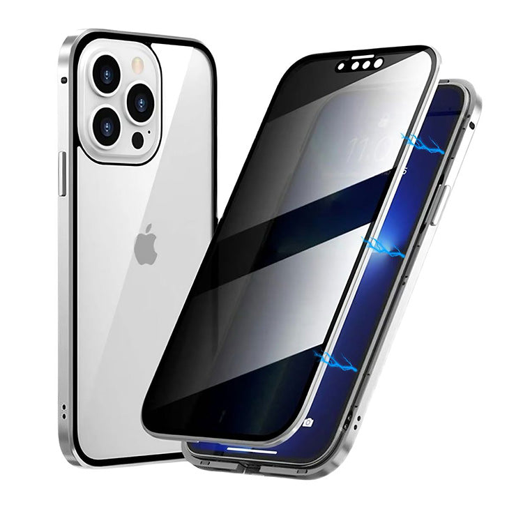 Anti-Peeping Double-Sided Glass Metal Transparent Mobile Phone Case For iPhone