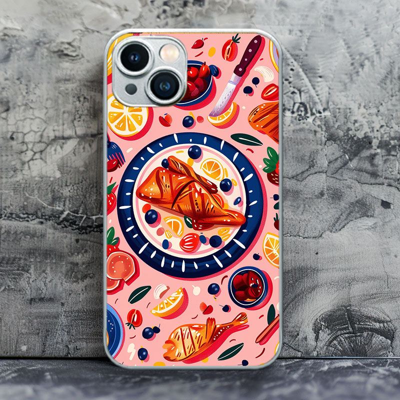 "ChickenSeafoodPlate" Special Designed Glass Material iPhone Case