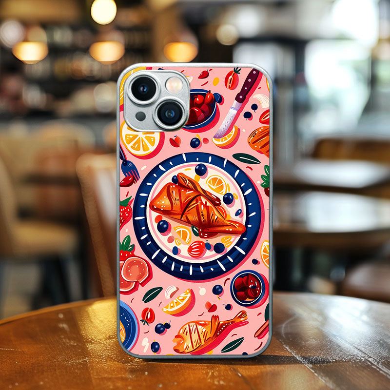 "ChickenSeafoodPlate" Special Designed Glass Material iPhone Case