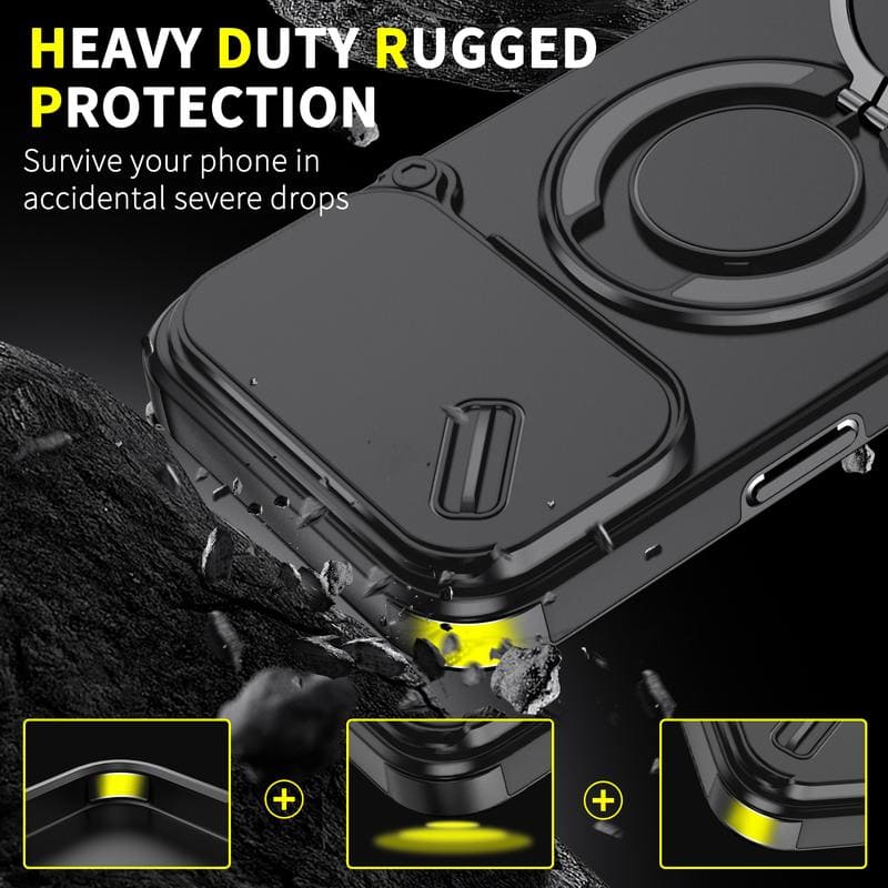 ChubbyArmor 2.0 - Military-Grade Shockproof Magnetic Case with Camera Slide & 360° Kickstand Ring