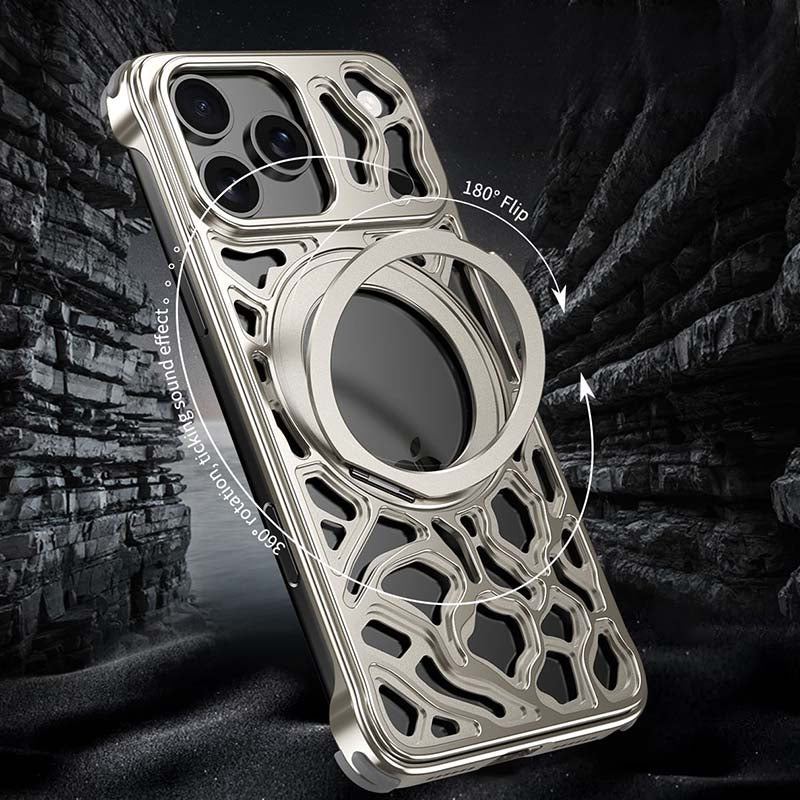 ChubbyArmor CloudRock - Hollow Metal Magnetic Case With Rotating Stand For iPhone 17