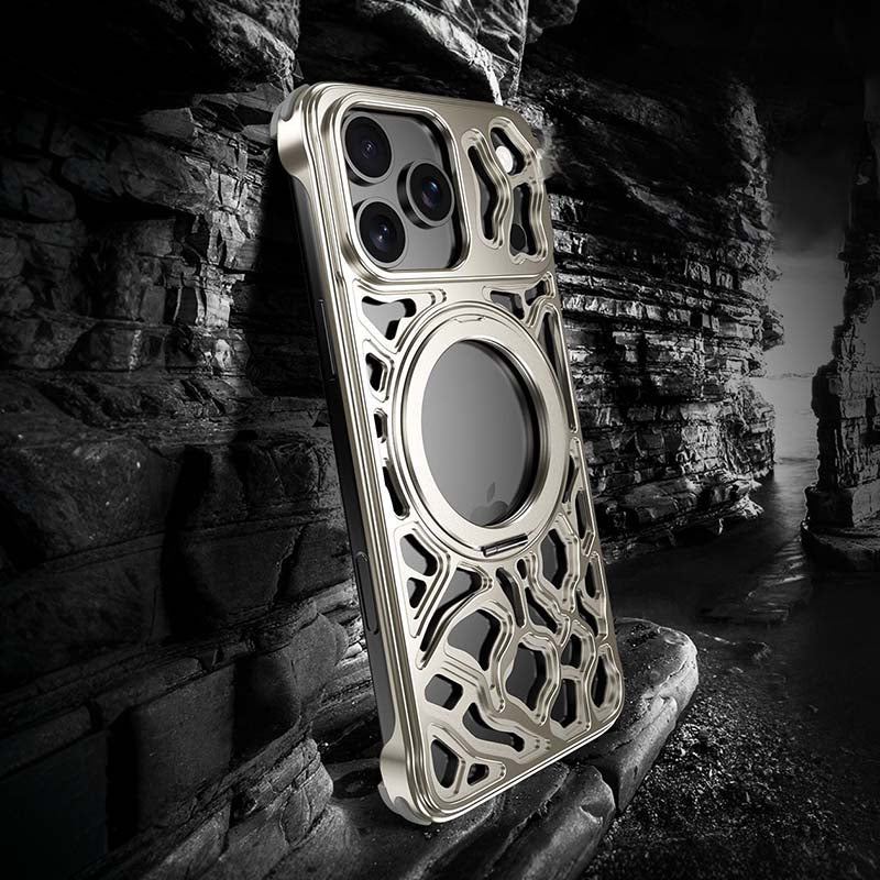 ChubbyArmor CloudRock - Hollow Metal Magnetic Case With Rotating Stand For iPhone 17