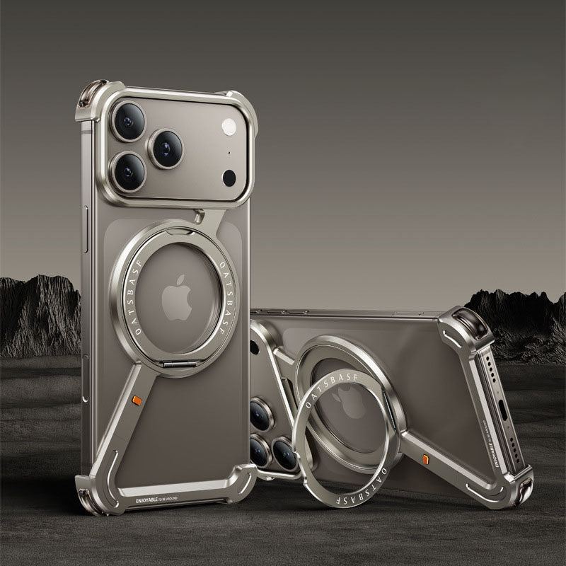 “ChubbyArmor” Frameless Metal Hollow Magnetic Rotating Bracket Phone Case For iPhone 17
