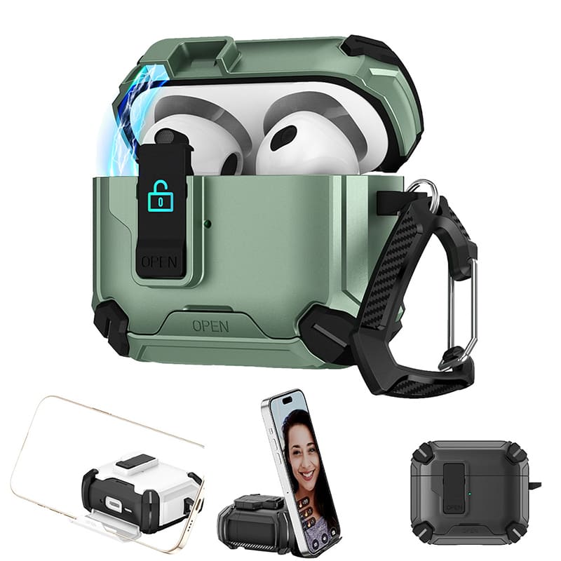 ChubbyArmor PodLock - Multi-Function AirPods Case - Protective Cover with Secure Hook & Carabiner