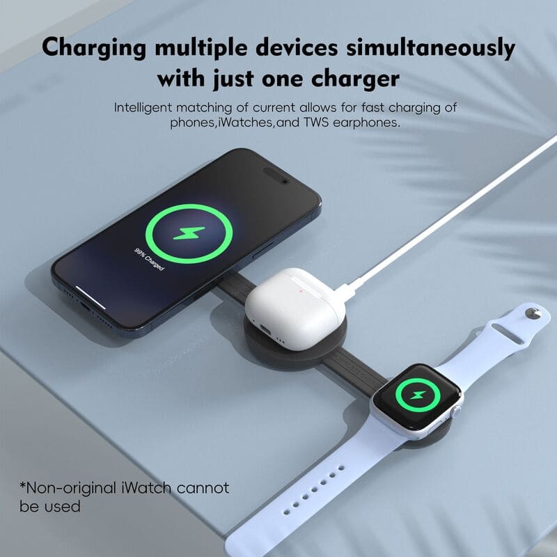 ChubbyCharge NanoPod - Ultra-Light 3-in-1 MagSafe Charger - Foldable Travel Dock for iPhone/Android/Apple Watch