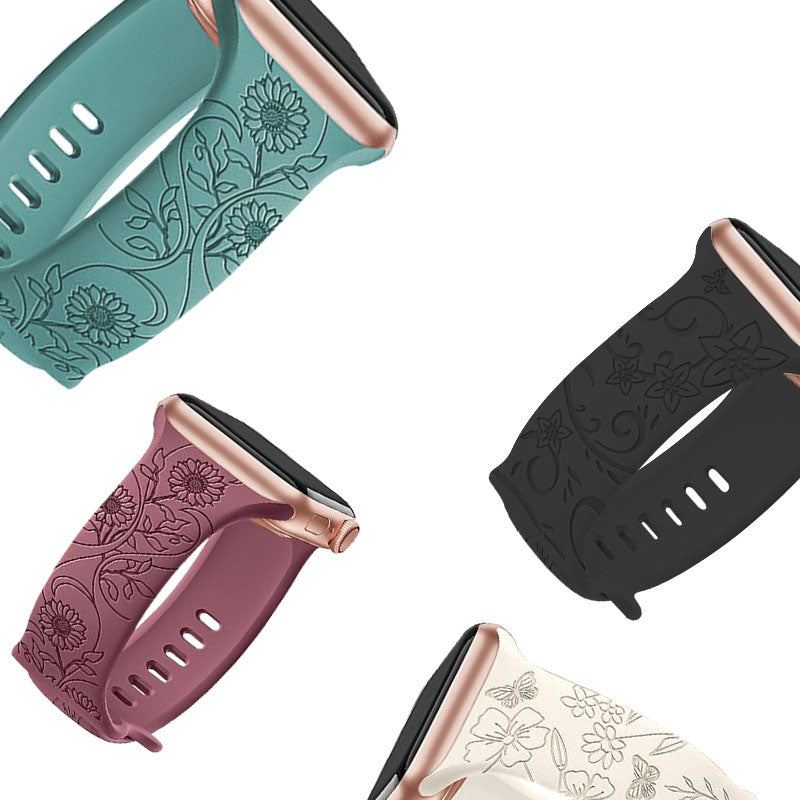 "Colorful Flower Carving" Silicone Embossed Band For Apple Watch