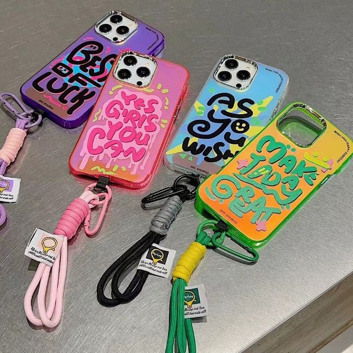 "Colorful Glittering" Special Design Fluorescent Drop-Proof Phone Case With Lanyard