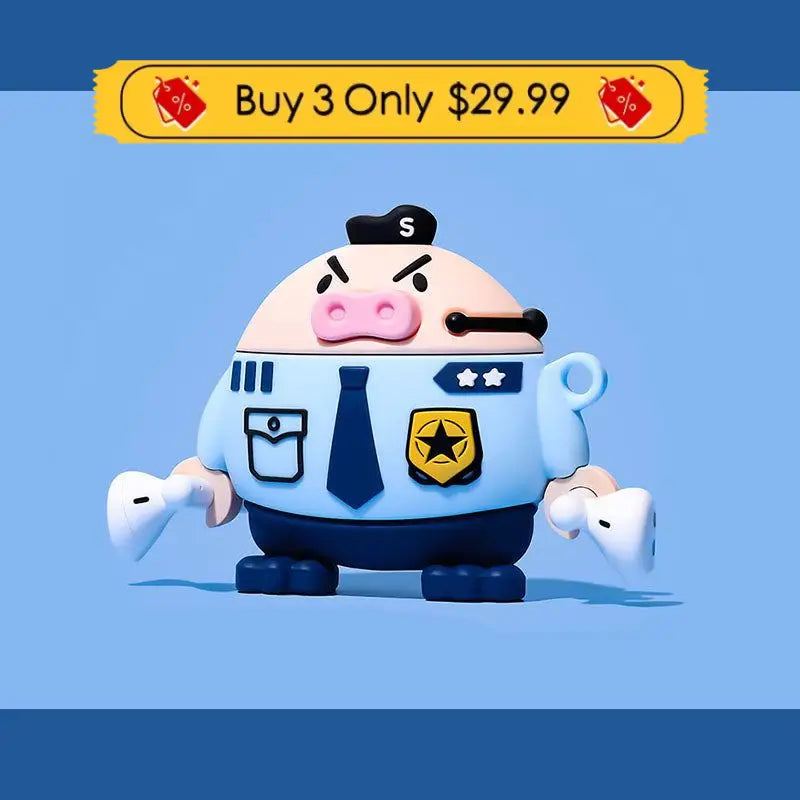 "Cute Pig Police" Creative Silicone AirPods Case