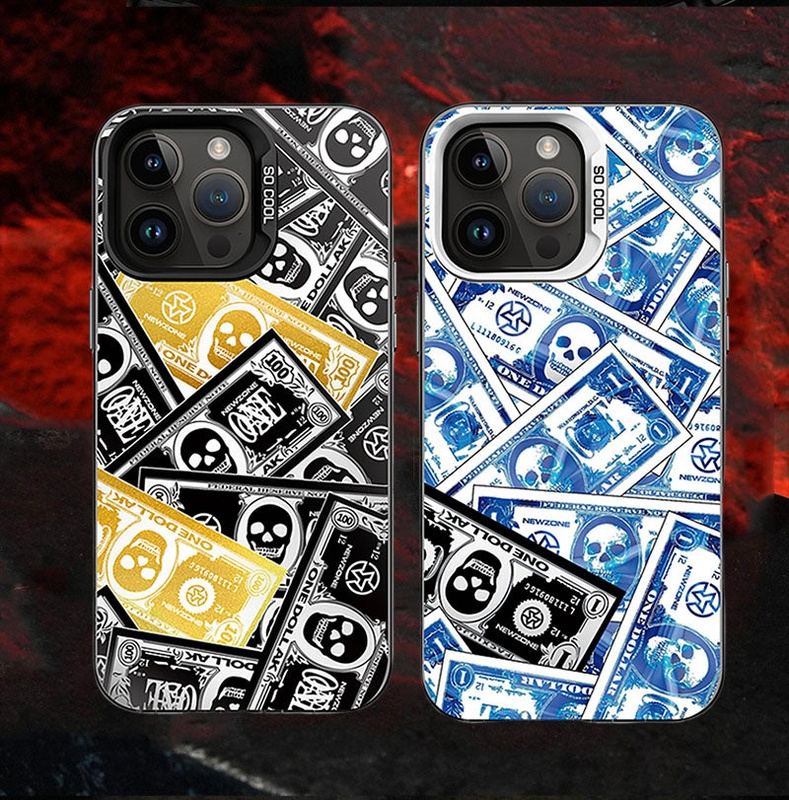 Embossed Series-Skull Banknote Silver Hot Stamping Full Cover Shockproof iPhone Case