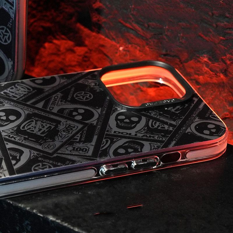 Embossed Series-Skull Banknote Silver Hot Stamping Full Cover Shockproof iPhone Case