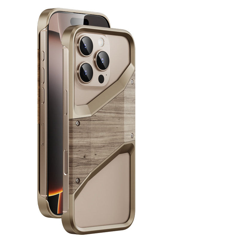 Frameless Hollow Solid Wood Aluminum Alloy Metal Phone Case for iPhone