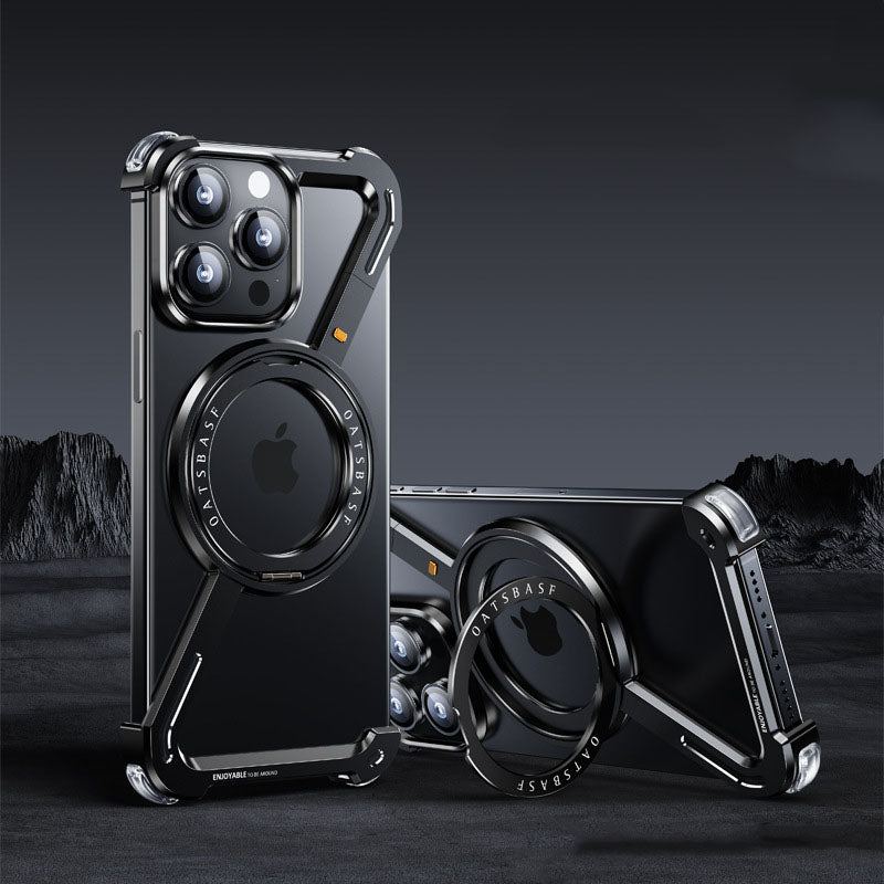 Frameless Metal Hollow Magnetic Rotating Bracket Phone Case