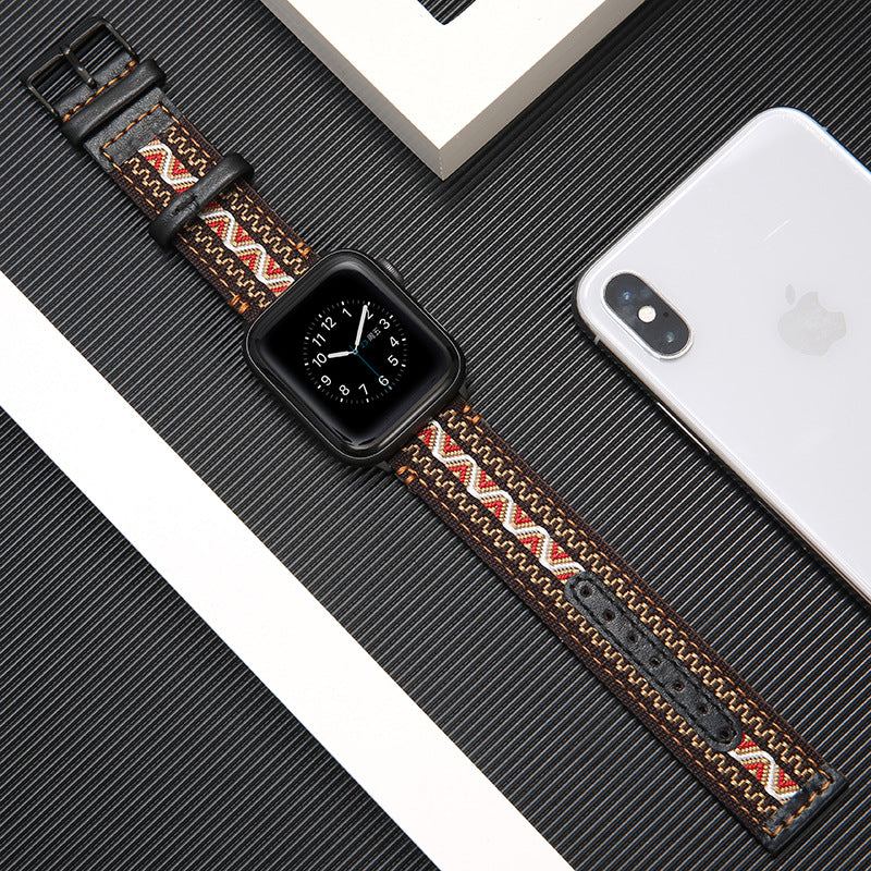 Genuine Leather Nylon Bohemian Band For Apple Watch