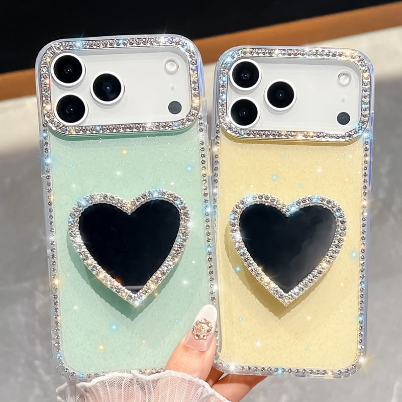 Heart-Shaped Diamond Kickstand Case For iPhone 17