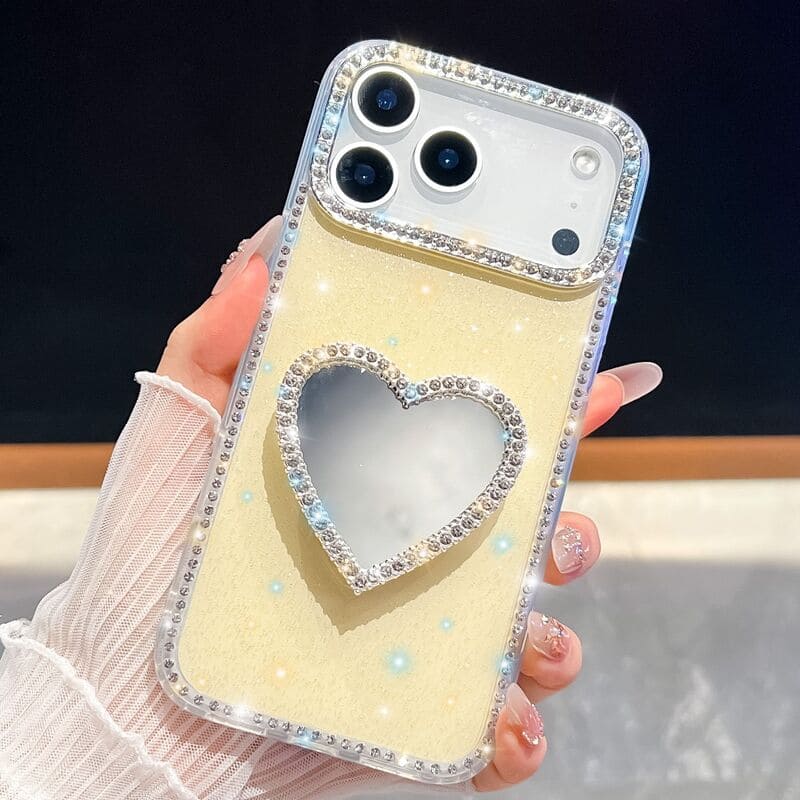 Heart-Shaped Diamond Kickstand Case For iPhone 17