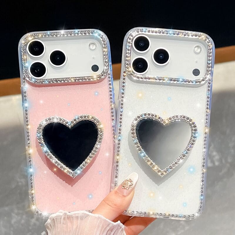 Heart-Shaped Diamond Kickstand Case For iPhone 17