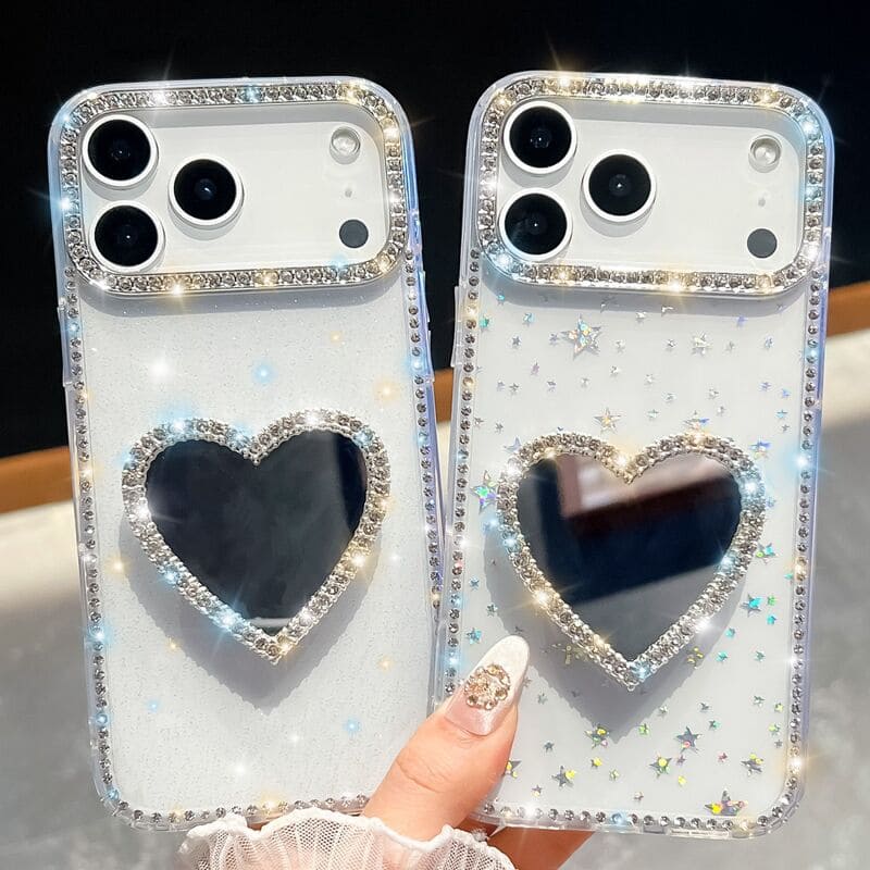 Heart-Shaped Diamond Kickstand Case For iPhone 17