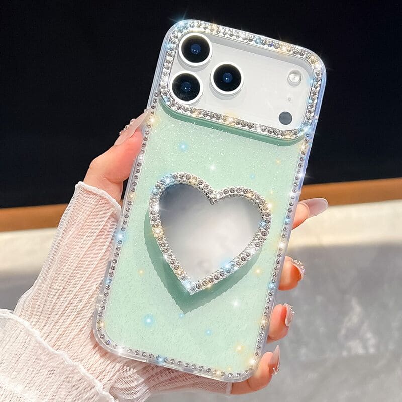 Heart-Shaped Diamond Kickstand Case For iPhone 17