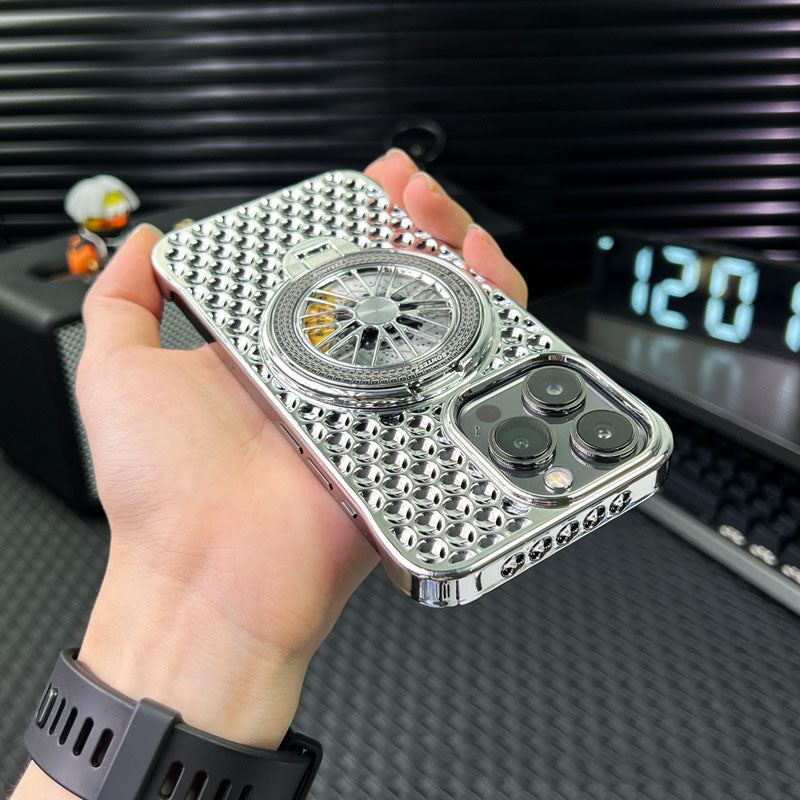 Honeycomb Magnetic Heat Dissipation Gyro Bracket Electroplating Frosted Phone Case For iPhone