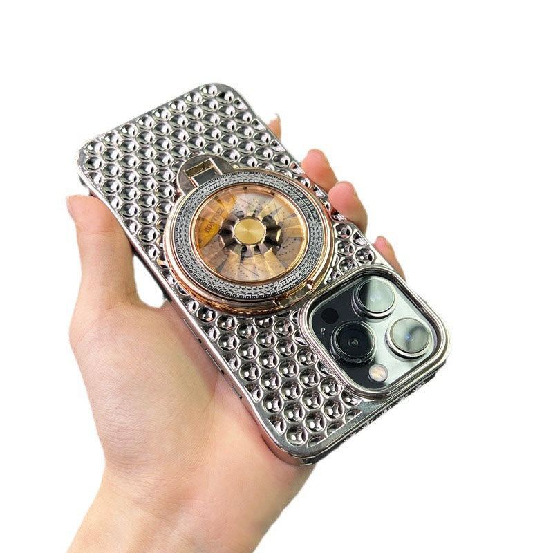 Honeycomb Magnetic Heat Dissipation Gyro Bracket Electroplating Frosted Phone Case For iPhone