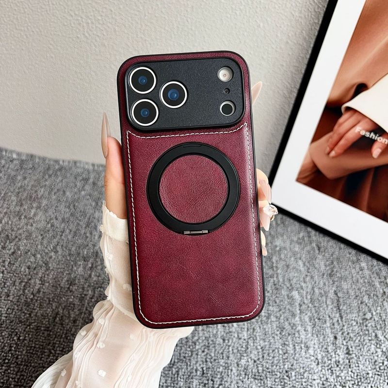 Leather Magnetic Rotating Stand Case For iPhone 17