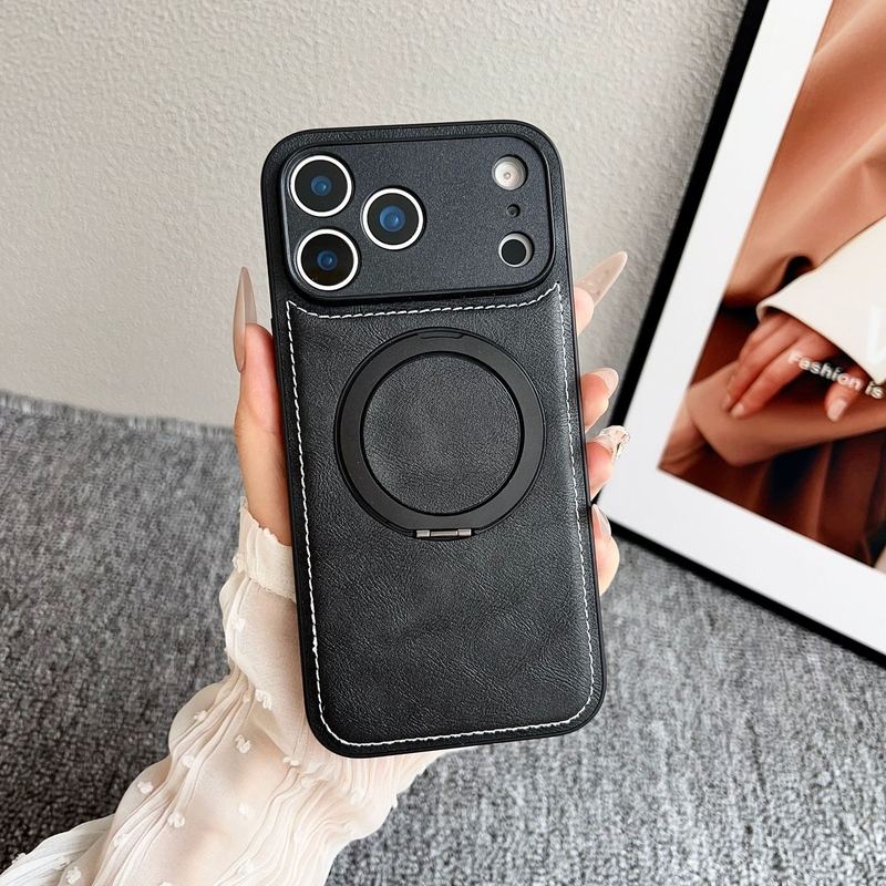 Leather Magnetic Rotating Stand Case For iPhone 17