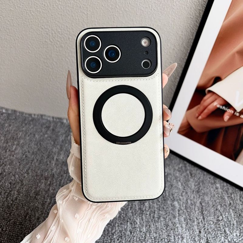Leather Magnetic Rotating Stand Case For iPhone 17