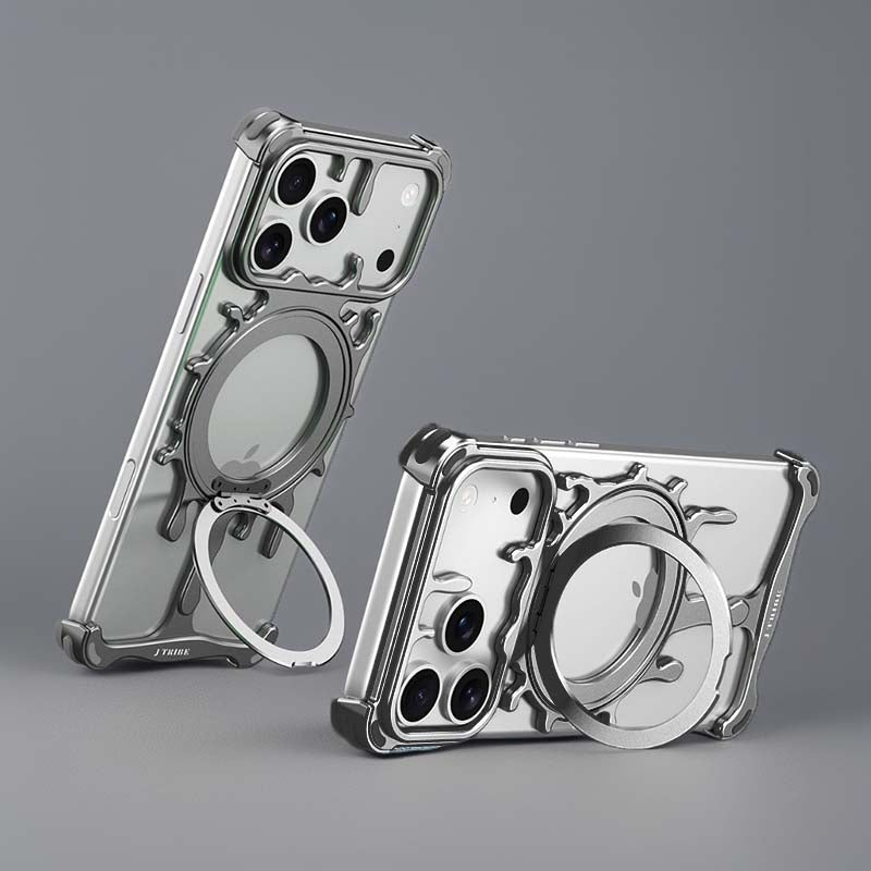 Liquid Metal Phone Case With Rotating Stand For iPhone