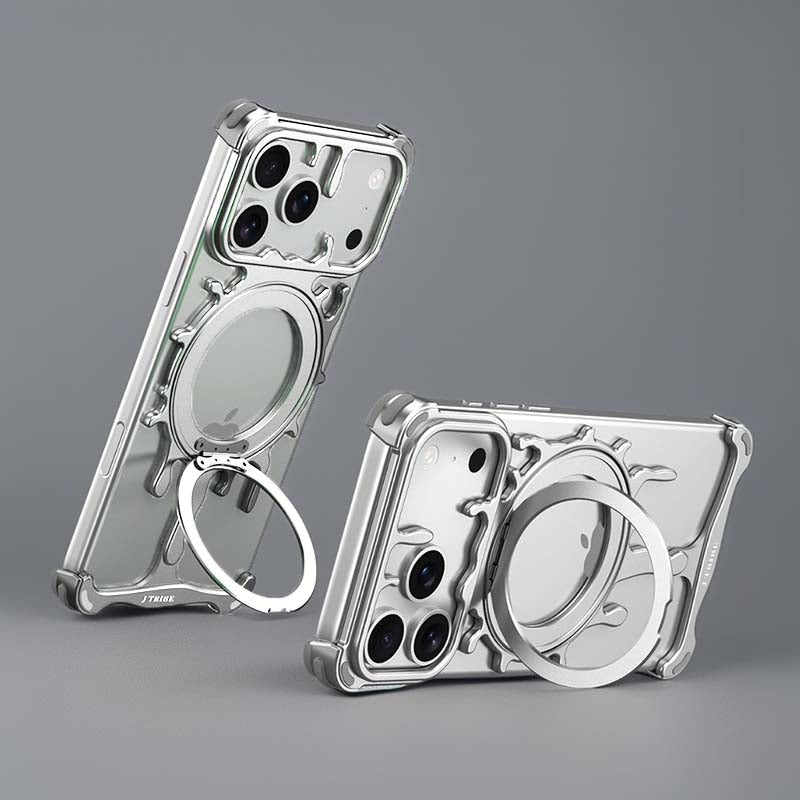Liquid Metal Phone Case With Rotating Stand For iPhone