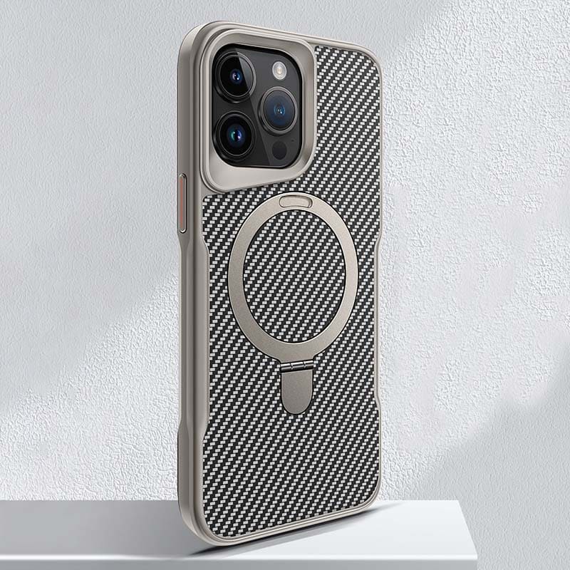 Magnetic Carbon Fiber Pattern Phone Case with Invisible Stand