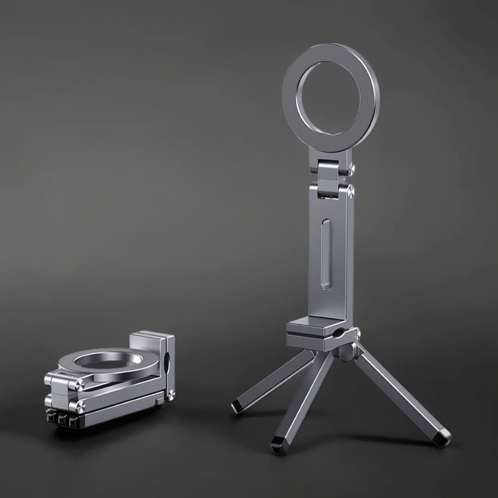 Magnetic Foldable Alloy Desktop Phone Stand – Foldable, 360° Rotatable & Travel-Friendly