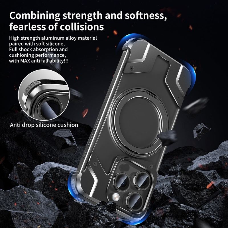 Mecha Style Metal 360° Rotating Stand Magnetic Phone Case