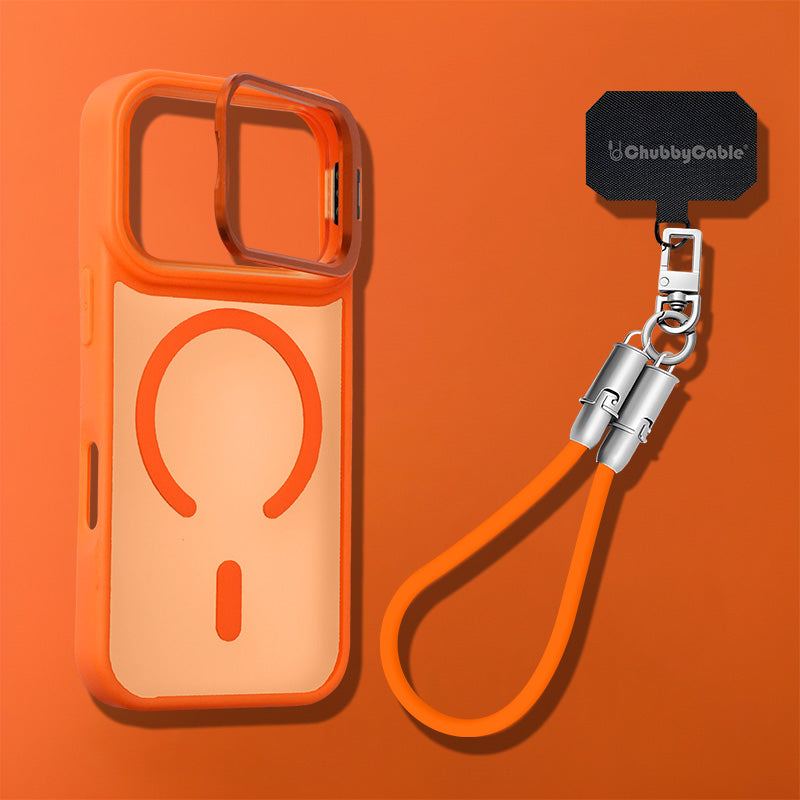 Metal Lens Bracket Phone Case For iPhone 17 & Chubbycable Crossbody Strap Cable Combo