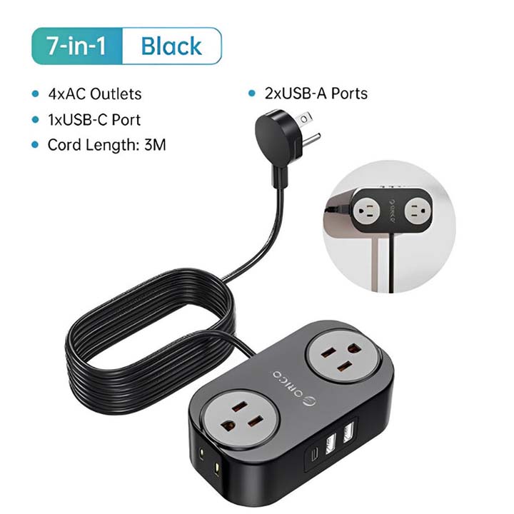 Multi-Functional Portable Travel Power Strip with USB Charging – US Plug Adapter