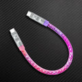 Pink and purple gradient glowing USB-C to Lightning braided short cable.